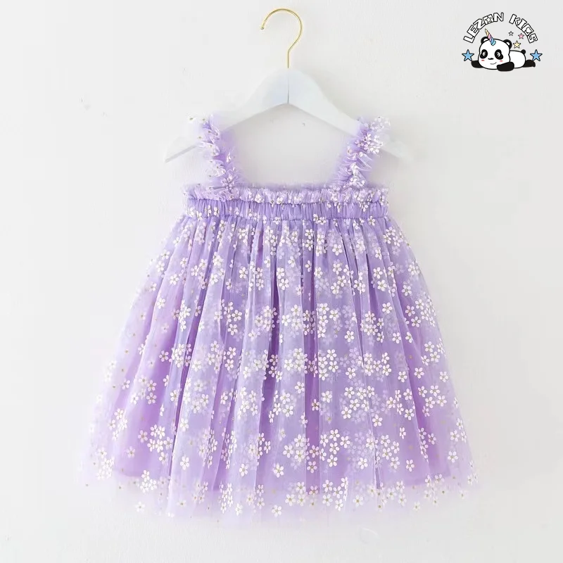 LEZONKIDS - Wholesale High Quality latest beautiful white flower printed with straps princess dress for girl